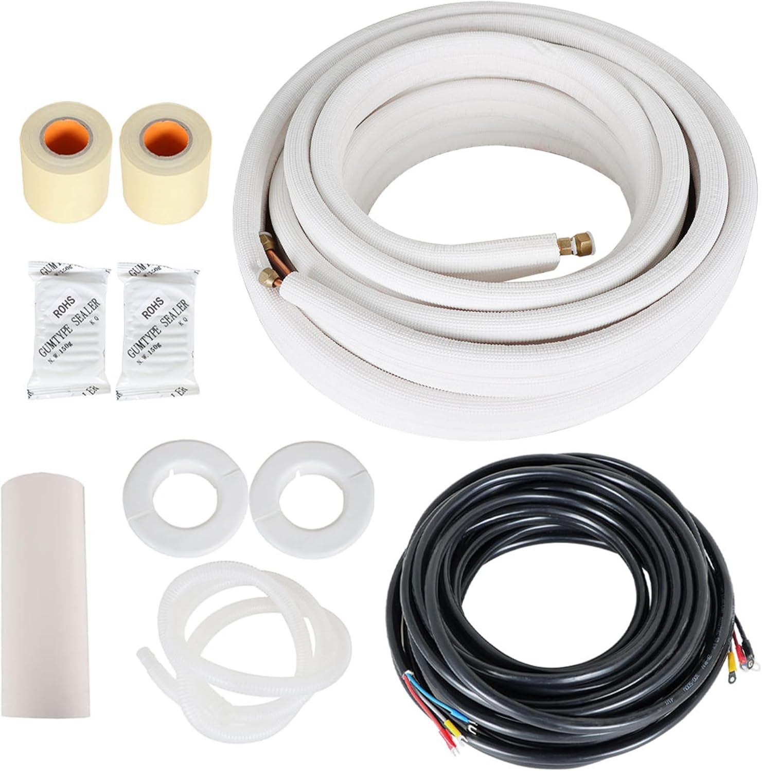 Air Conditioning Refrigeration Connection Tube 1/4 and 3/8 Inch x 50 Foot for Mini Split Air with Accessories, Air Conditioning Copper Tubing Pipe Extension