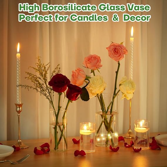12pcs Clear Glass Cylinder Vases, 4 Sizes Cylinder Vases for Centerpieces