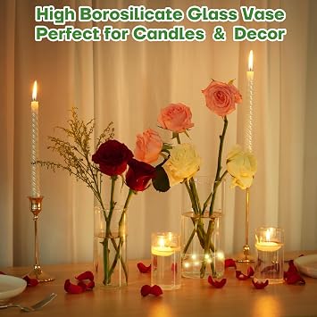 12pcs Clear Glass Cylinder Vases, 4 Sizes Cylinder Vases for Centerpieces
