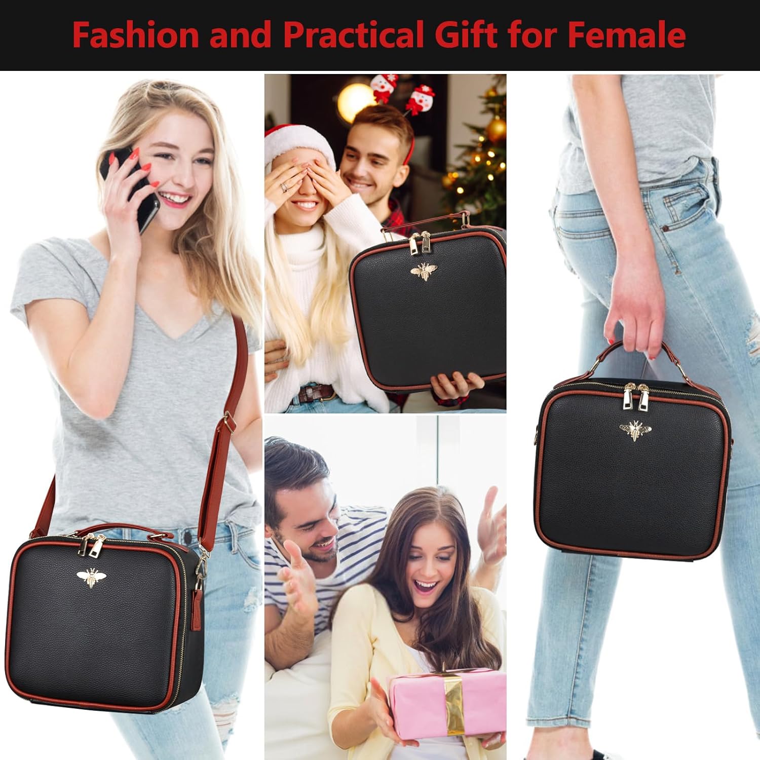 Travel Makeup Bag with Mirror of LED Lighted, Rechargeable Cosmetic Train Case Artist Makeup Organizer for Women with Adjustable Dividers, Makeup Brushes Holder and Strap (CosMirr-Black02) - Image 6