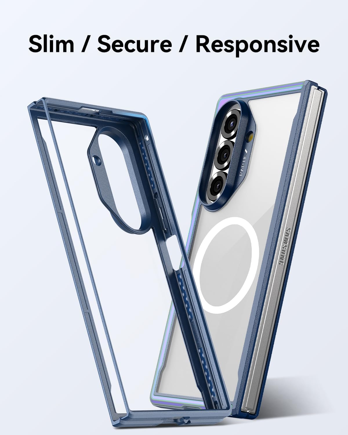 RAPTIC Shield Magnetic Clear Case for Samsung Galaxy Z Fold 7–Compatible with MagSafe, [13FT Mil-Grade Drop Protection], Anodized Shockproof Aluminum Frame Slim Samsung Z Fold 7 Case, Iridescent