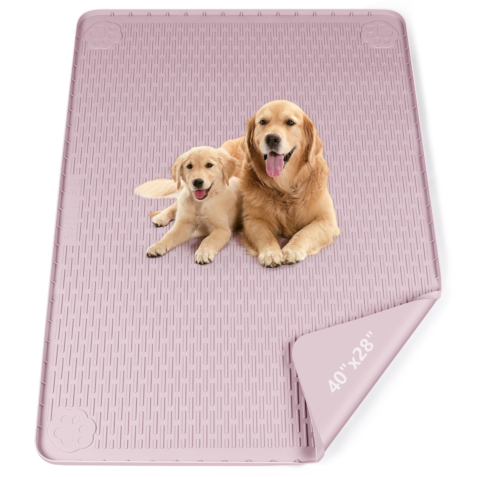 Bartuke Pee Pads for Dogs, 40" x 28" Large Reusable Silicone Mat, Washable Puppy Training Pads for Potty Training, Non-Slip, Leak-Proof, Indoor Floor Protection (Pink)