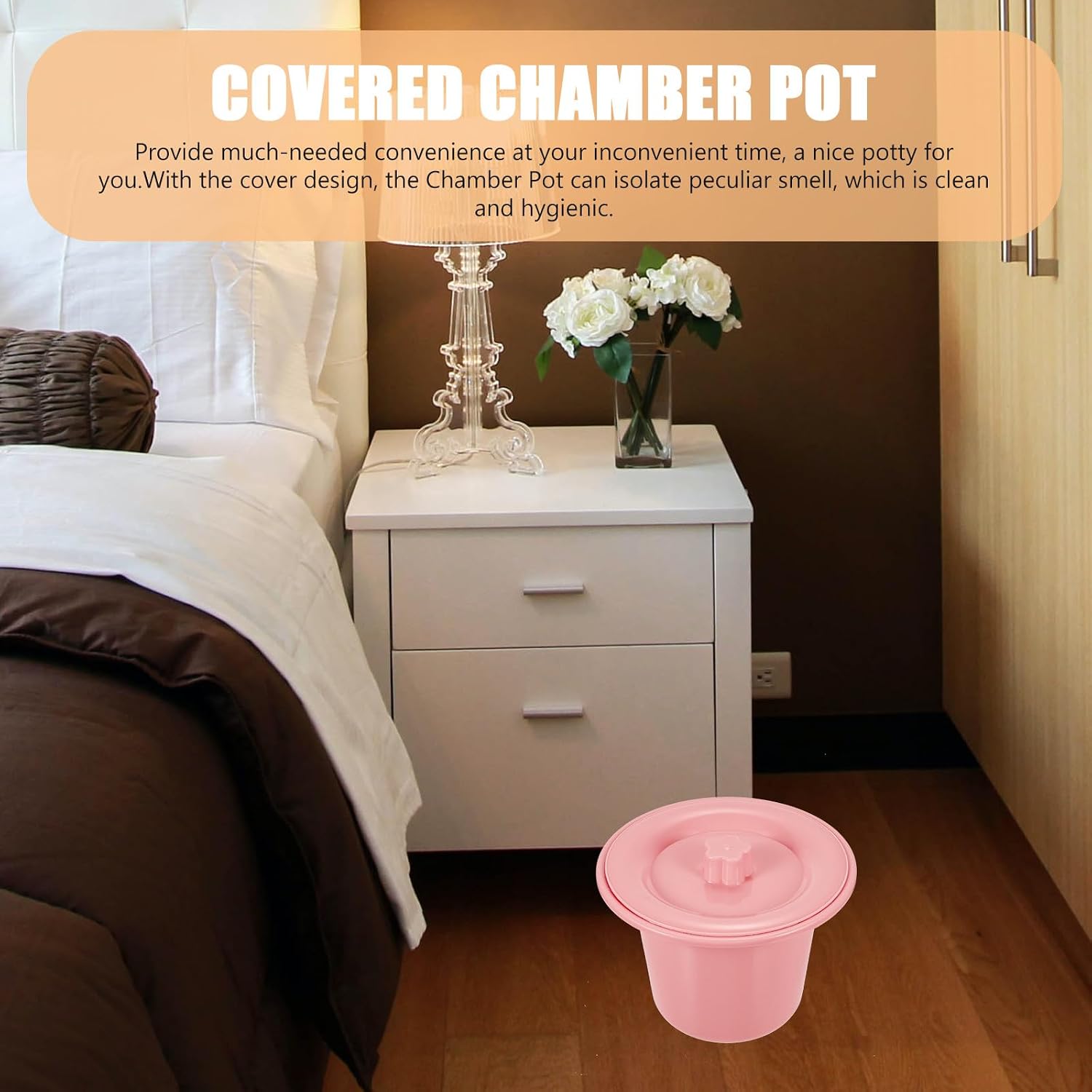 Ipetboom Thickened Covered Night Urinal Pot with Lid for Adults, Portable Bedpan Chamber Pot for Elderly Disabled Use at Home and Hospital