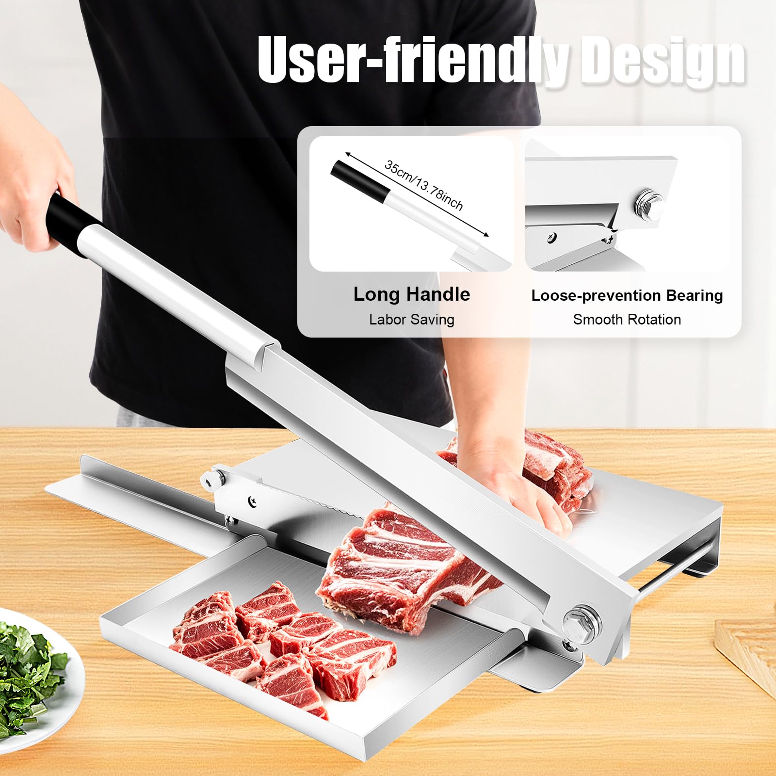Manueller Fleischschneider, Handbuch Rippen Fleischschneider, Manueller Fleischknochenschneider, 360mm Klingenlänge für Küche, gefrorenes Fleisch, Gemüse, Knochen
