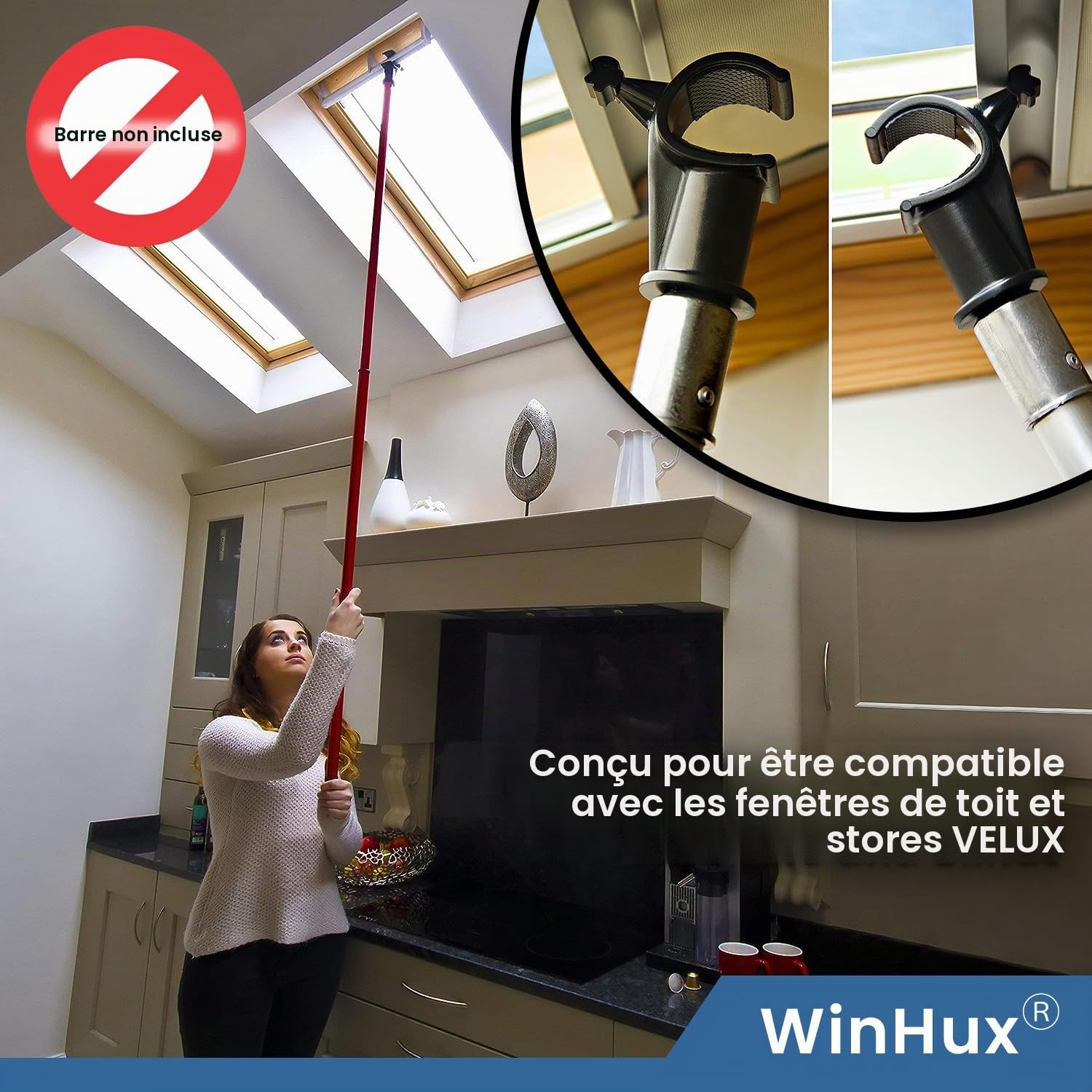 WinHux Crochet de Rechange pour Perche Télescopique — Filetage ACME, Commande de Store Intégrée, Compatible avec Velux Keylite Fakro Rooflite Dakstra