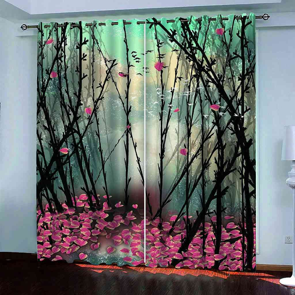Rideau à oeillets forêt de brume pour chambre d'enfant et salon
