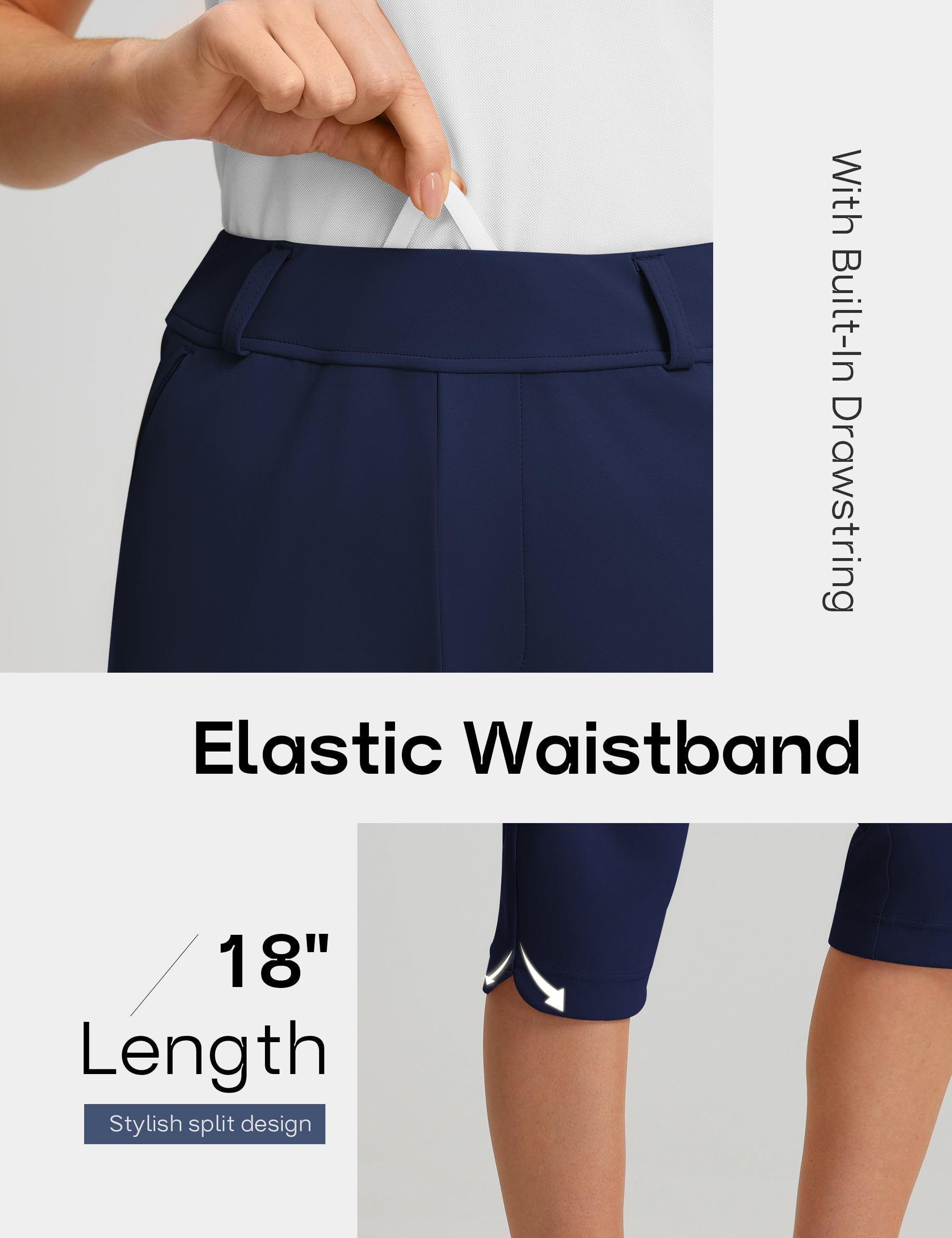 FitsT4 Sports Pantaloni da golf Capris da donna, 45,7 cm, eleganti, casual, elasticizzati, con tasche