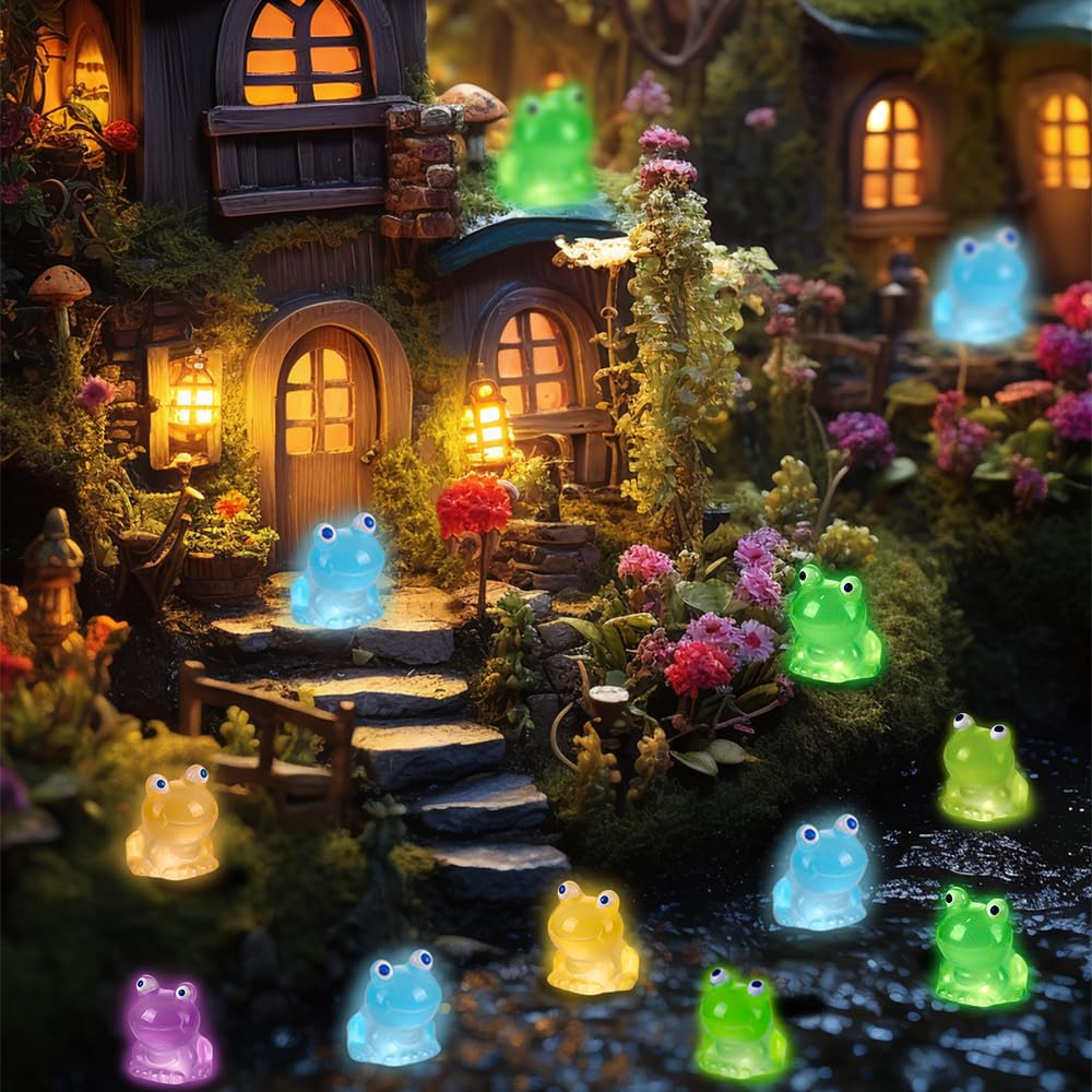 BOXOB 40 Mini Ranas De Resina Que Brillan En La Oscuridad – 10 Colores, Decoración Para Jardines, Macetas Y Manualidades