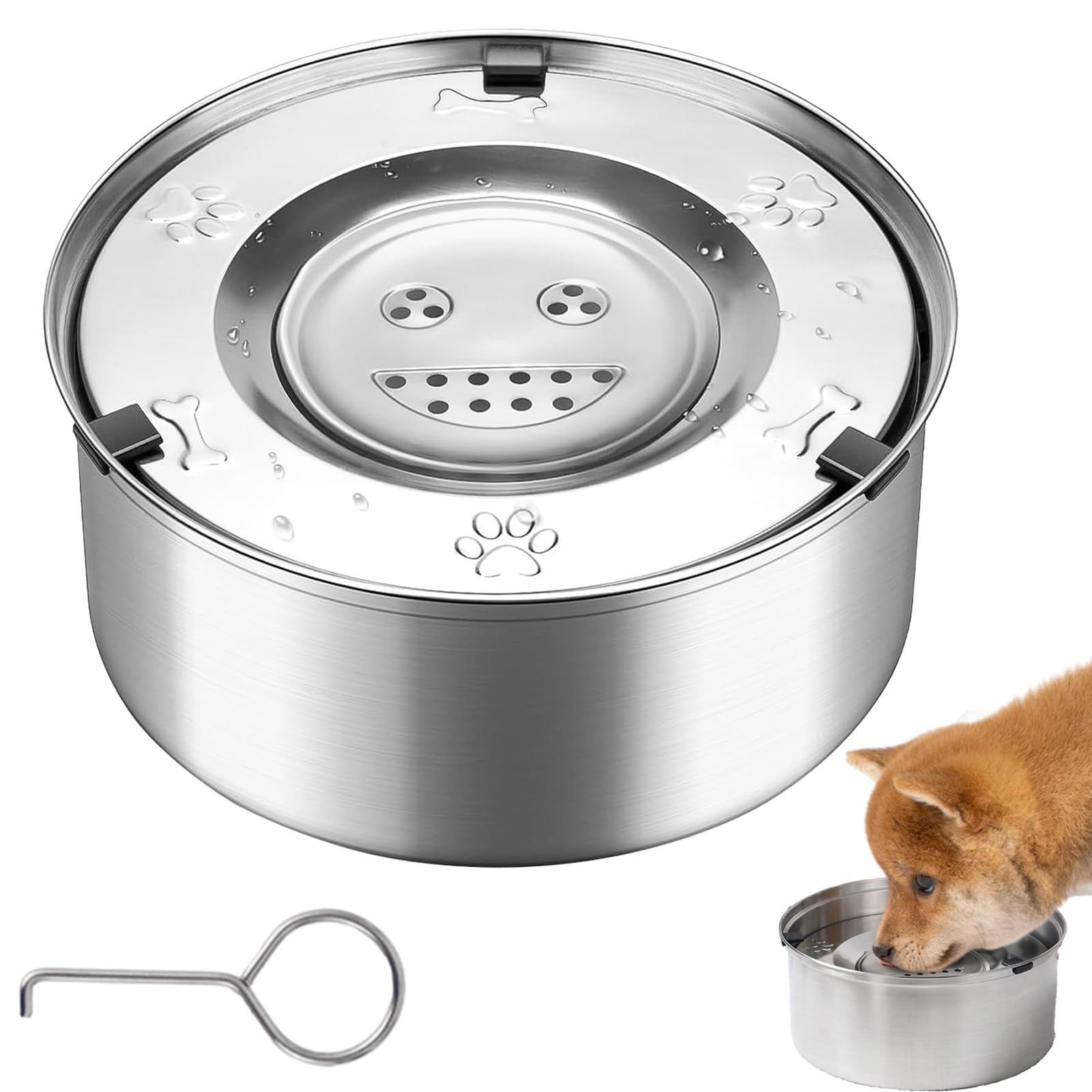 3L Cuenco Agua Perro Flotante Antivuelco Gran Capacidad, Bebedero Perros Antideslizante Acero Inoxidable, Tazón Agua Anti Salpicaduras para Mascotas, Bowl Dog Antigoteo Diseño Desmontable