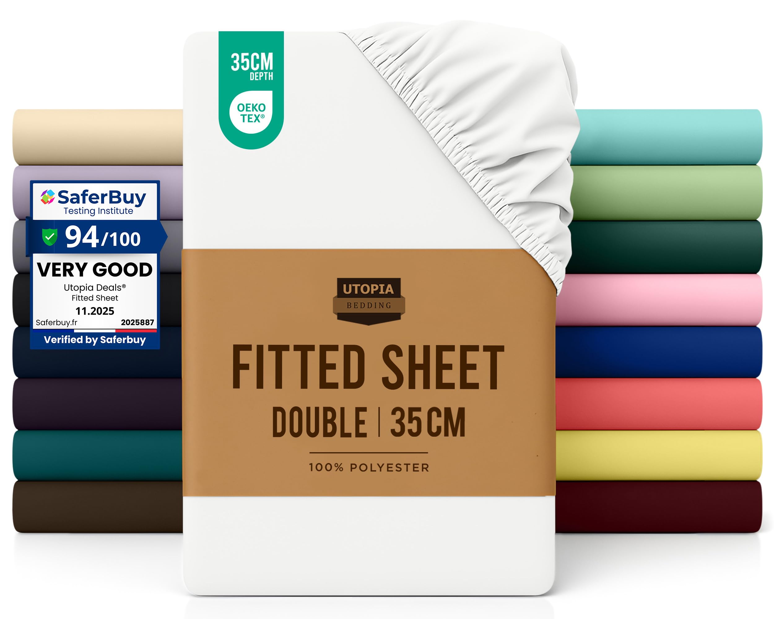 Utopia Bedding Fitted Sheet Double, White - Deep Pocket 14 inch (35 cm) - Easy Care - Soft Brushed Polyster - Microfibre Fabric - Shrinkage and Fade Resistant - Bottom Sheet