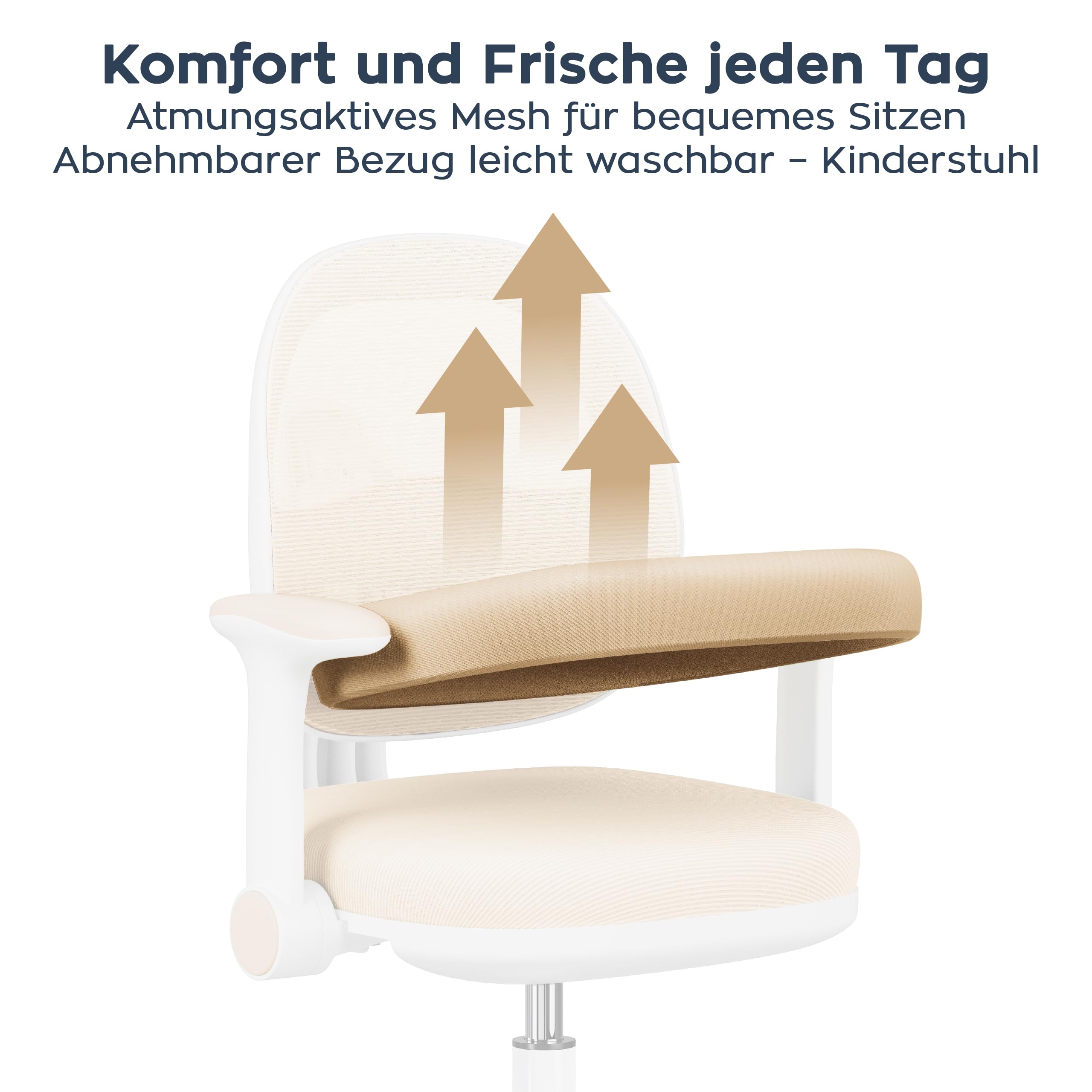 MARK ADLER Junior 3.6 Ergonomischer Schreibtischstuhl für Kinder - Beige | Mitwachsender Drehstuhl 90-160 cm - Höhenverstellbar - Mit Fußstütze - Klappbare Armlehnen 0-90°
