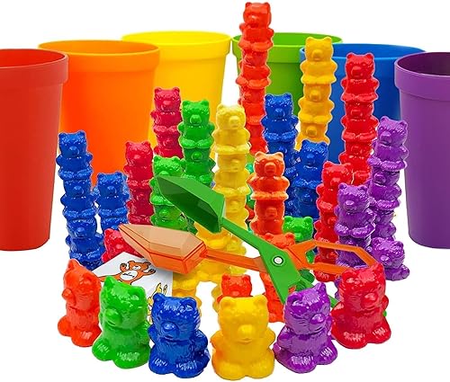 Miniatura 8 de Skoolzy - Juego de osos para contar con vasos a juego para clasificar y dado de matemáticas para niños pequeños 71 piezas incluye pinzas y bolsa de