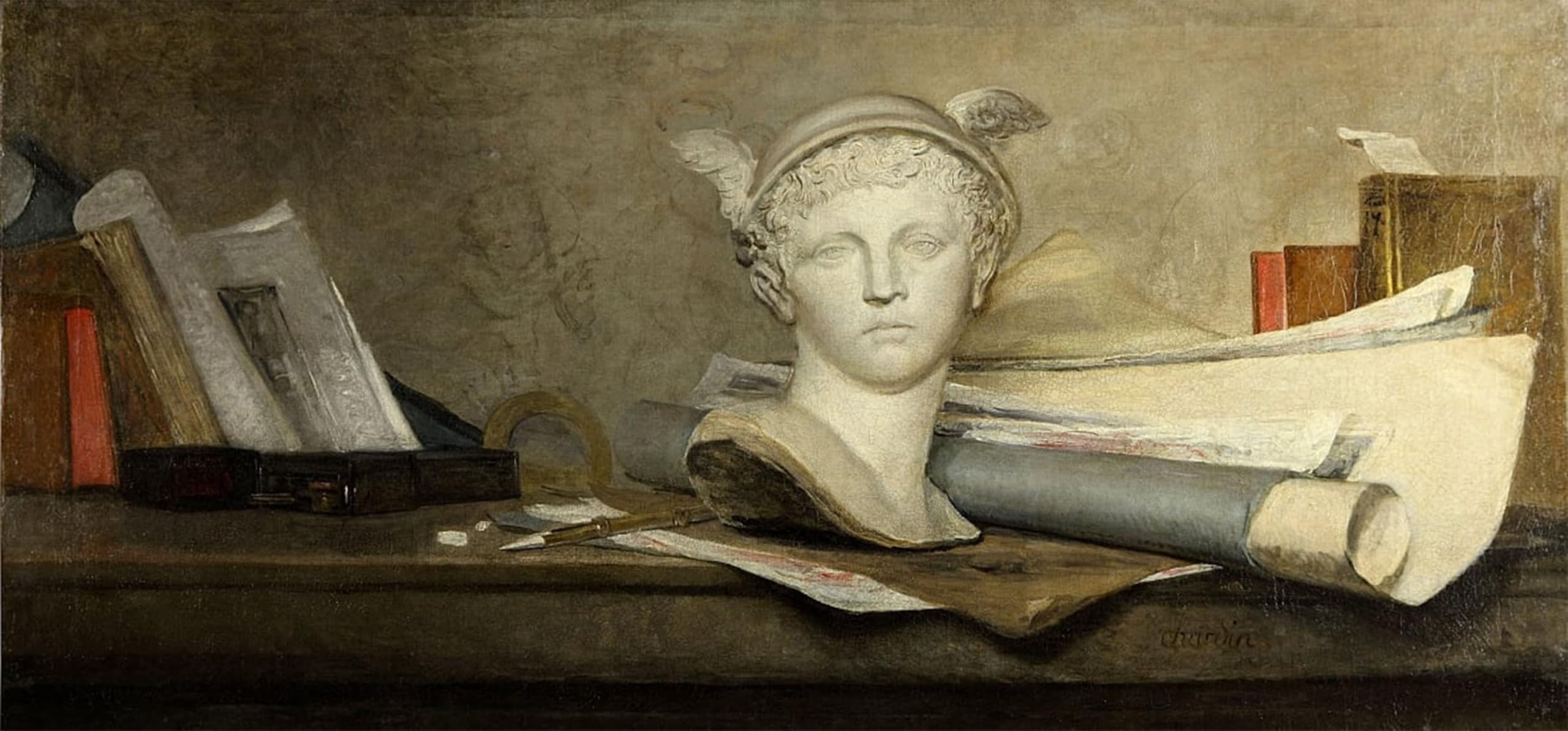 SERENDIPITP Aesthetic Poster Photo Wall Print Retro Picture Still Life with Attributes of the Arts by Jean Baptiste Simeon Chardin Modern Wall Artwork for Home Decor 60x90cm