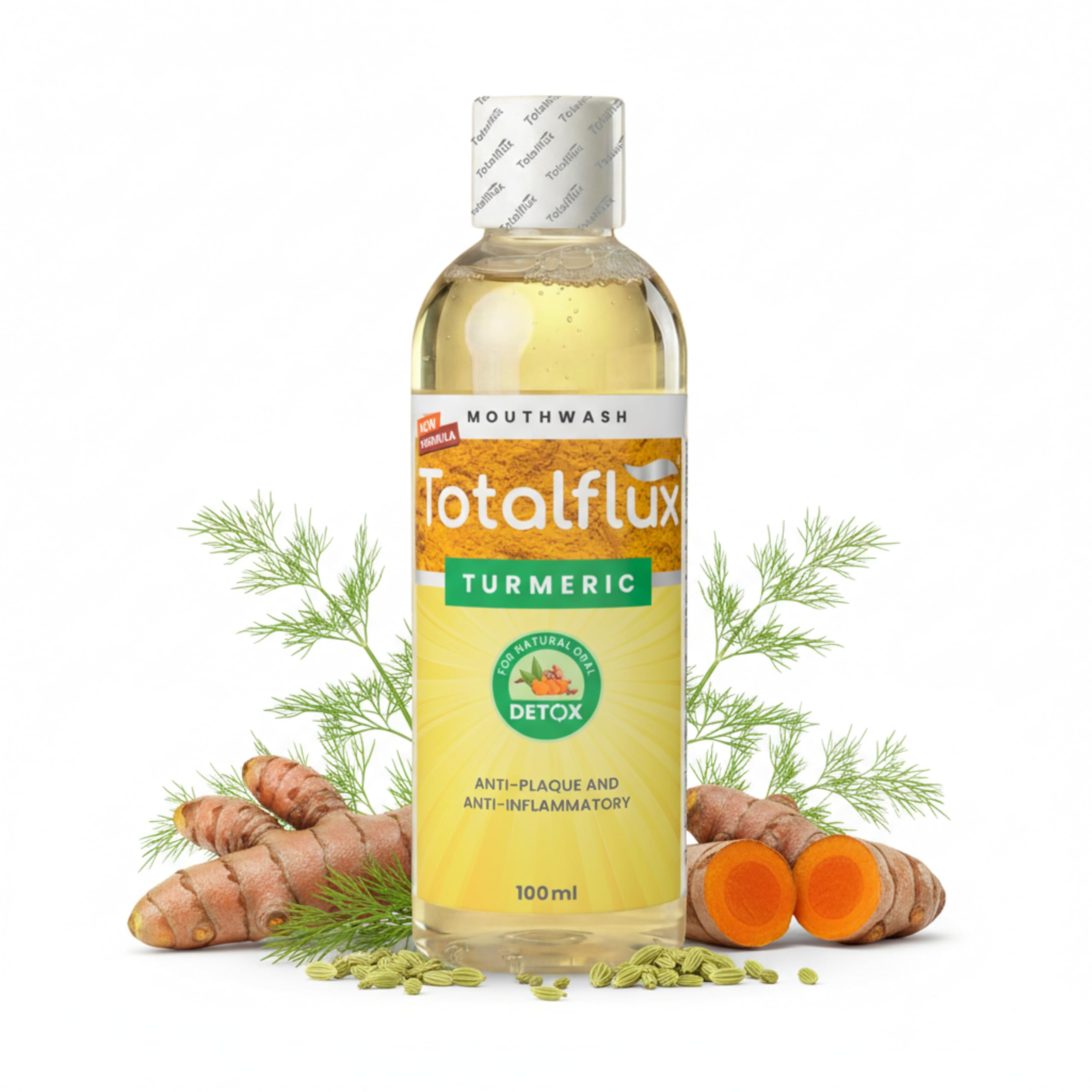 Turmeric Mouthwash | Herbal Care | Natural Extracts | 100 ml Trial Pack | Natural Detox | Gum Protection | Cavity Protection | Fresh Breath | Oral Care | Anti-Bacterial Properties | 99% more Germ Protection-picture-21