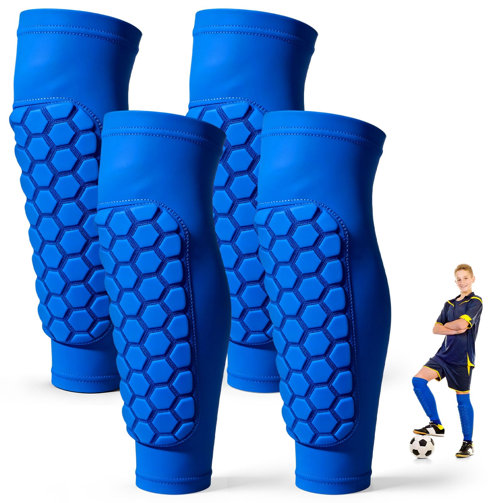 Football Shin Pads Boys 2 Pair, Shin Guards Sleeve Style Impact Protection, Shin Defender Kids Youth Fit, Ski Shin Guards for Football Training Sports (A-M)