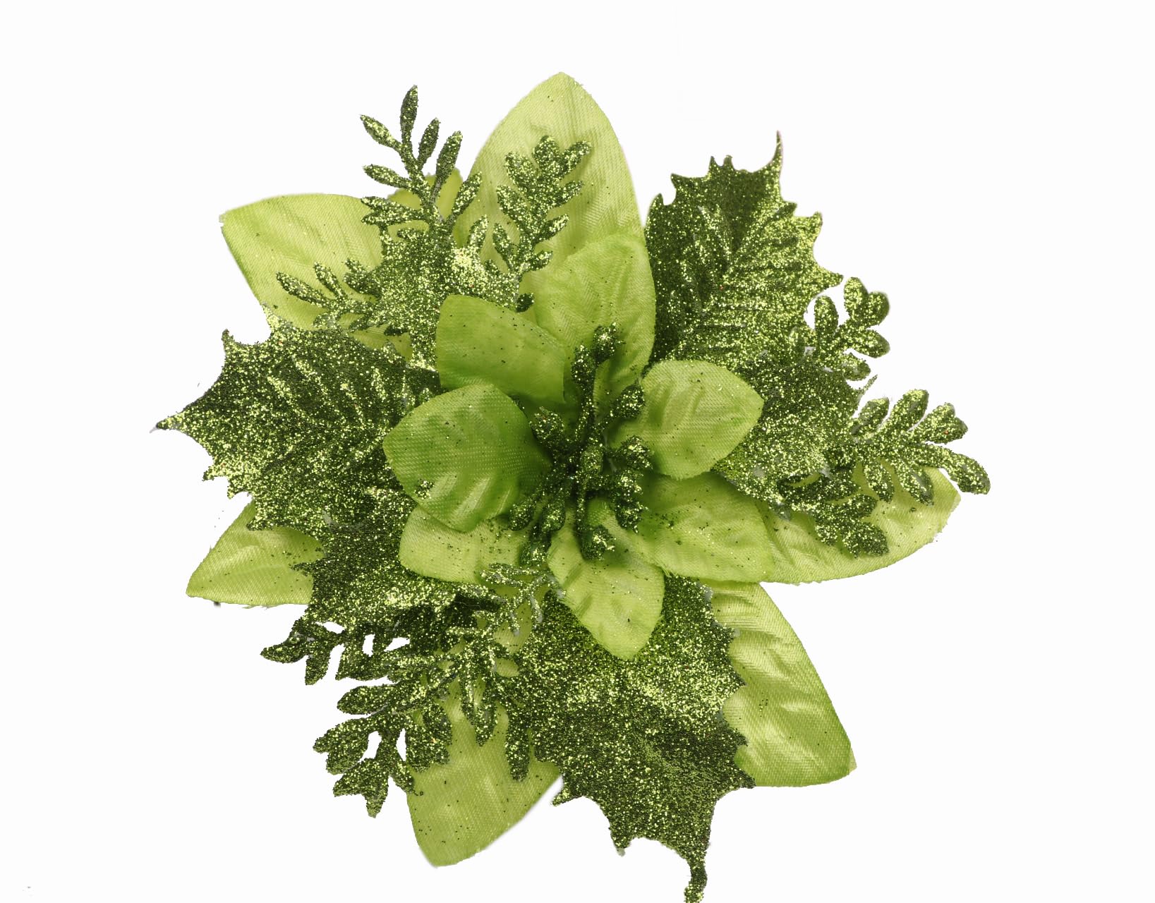 YYCRAFT 12pcs Silk Shinning Sprakled Glitter Poinsettia Artificial Flower for Xmas Tree Christmas Decorations(Lime Green,6 Inch)