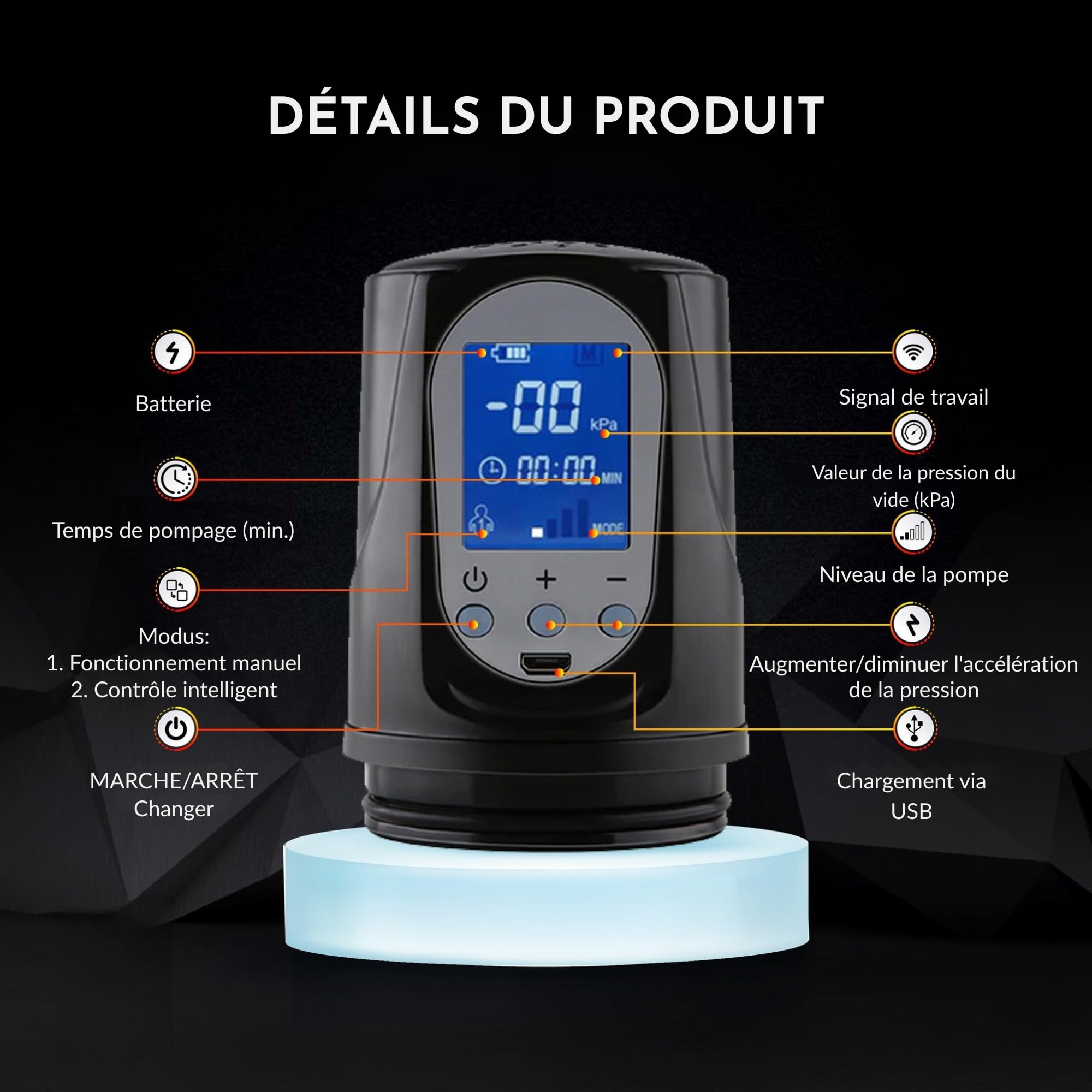 Pompe a Penis Automatique Deluxe pour Hommes avec Lubrifiant | Pompe a Vide Electrique avec 2 Anneaux | Rechargeable USB | Affichage LED | Agrandisseur