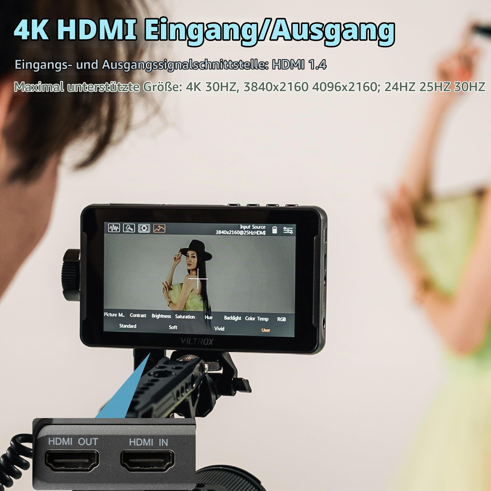 VILTROX DC-550 Touchscreen Kamera Field Monitor 5,5 Zoll 1200 Nits DSLR Camera Monitor 4K HDMI Eingang/Ausgang Full HD 1920x1080 IPS 3D-Lut Video Peaking Focus Assist mit Akku und Sonnenschutz haube