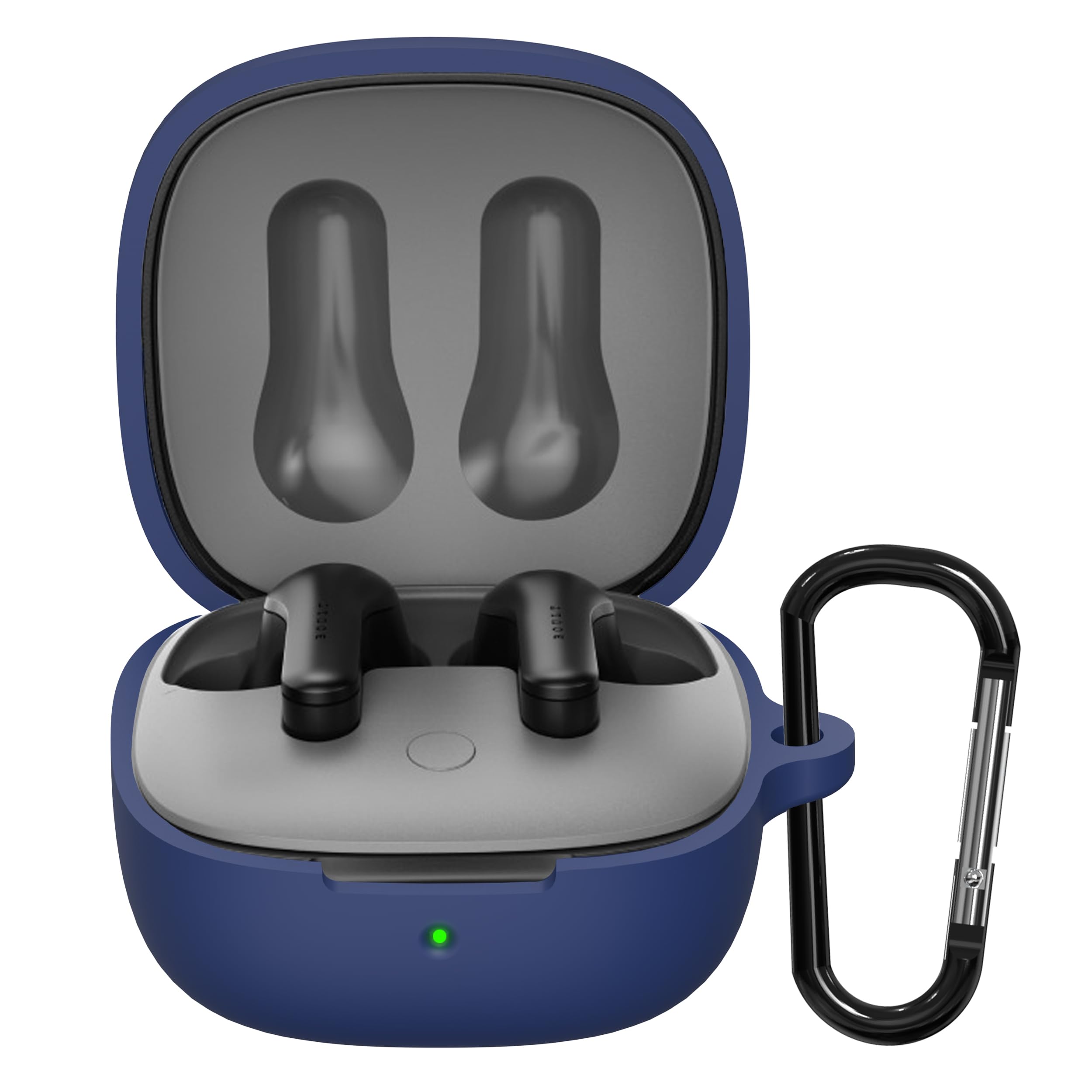 Sounce Earphone Case Cover Compatible for Boult K10, Soft Silicone Skin Case Cover Shock-Absorbing Protective Case with Keychain [Front LED Visible] - Blue