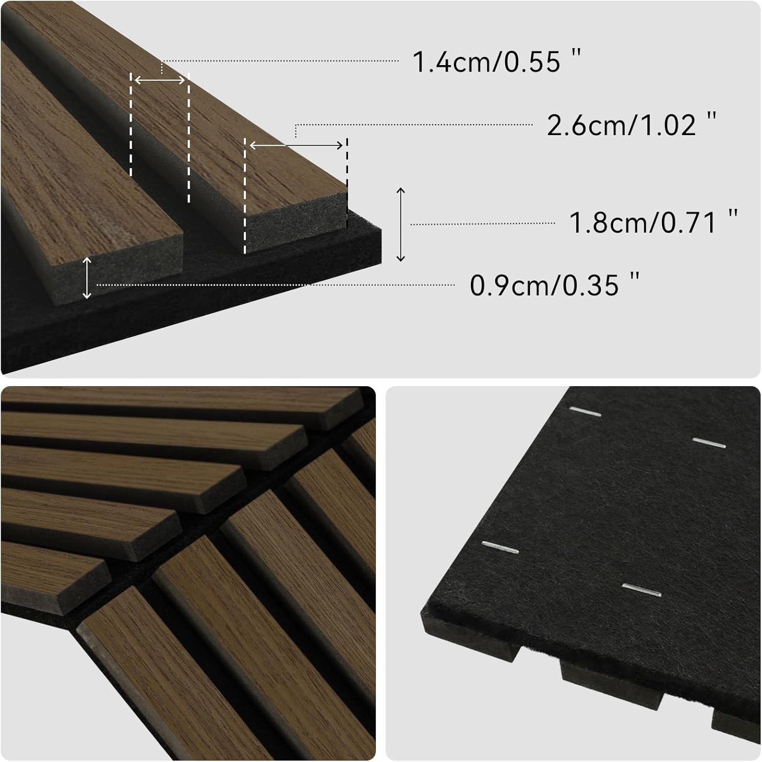 AKK-Stave Acoustic Wood Slat Wall Panels, Foldable Panels 94.5" X 23.6 "X 0.7" 15.5 ft² 3D Fluted Sound Absorbing Panel, for Interior Decoration (Smoked Oak 5#)
