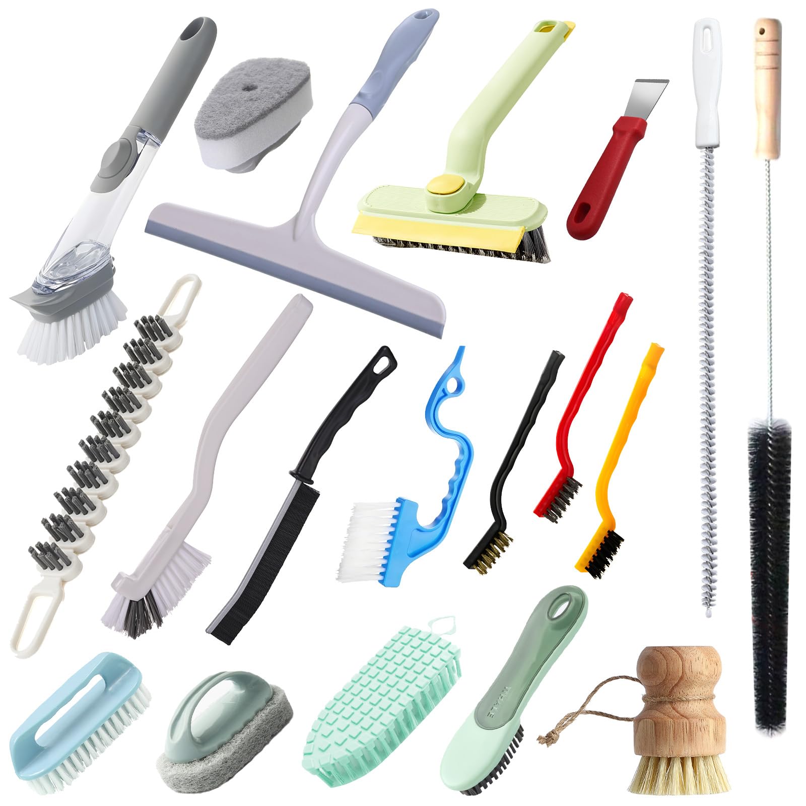 LBTING Reinigungsbürsten-Set mit Spülbürste, Flaschenbürste, Handflächenschrubber, langer Griff für Küche, Spüle, Topf, Pfanne, Tasse, Badezimmer, Theke, Haushalt, 18-teilig