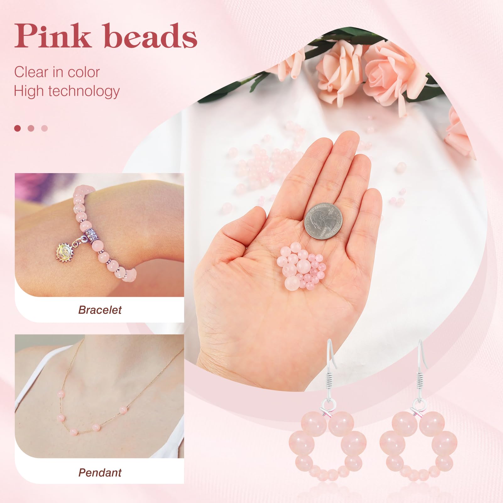 340 Perline Di Quarzo Rosa Naturali TOAOB - Diametro 4mm, Foro 0.8mm, Per Bracciali, Collane E DIY, Colore Vivace E Lucido - Foto 13