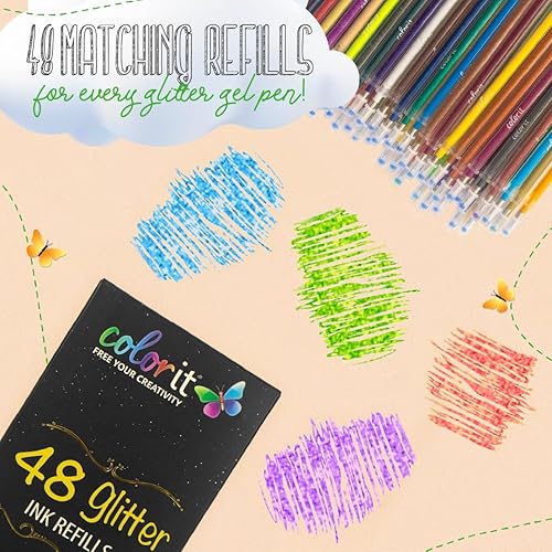 Miniatura 6 de 48bolígrafos Colorit de gel de brillo para libros de colorear para adultos Con estuche y 48recambios de tinta para un total de 96