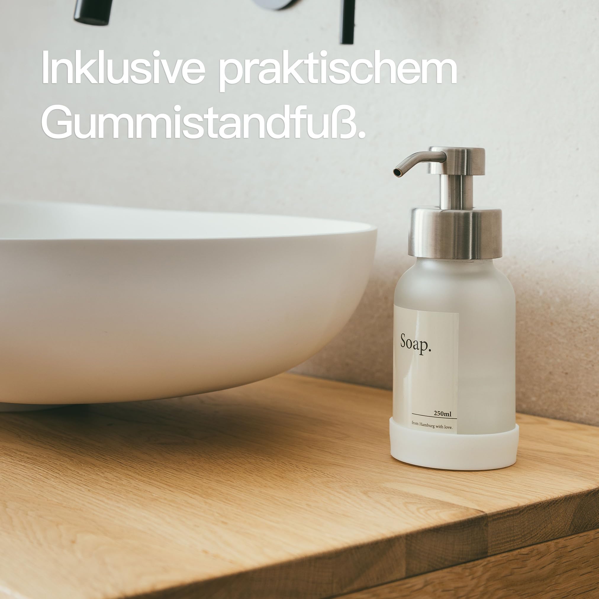 Design Hamburgo Dispensador jabon baño Pared sin taladrar | Dosificador de Gel de Pared | Gel y champu Ducha | Jabonera Cocina Cristal | Sin Soporte | Gris Frost