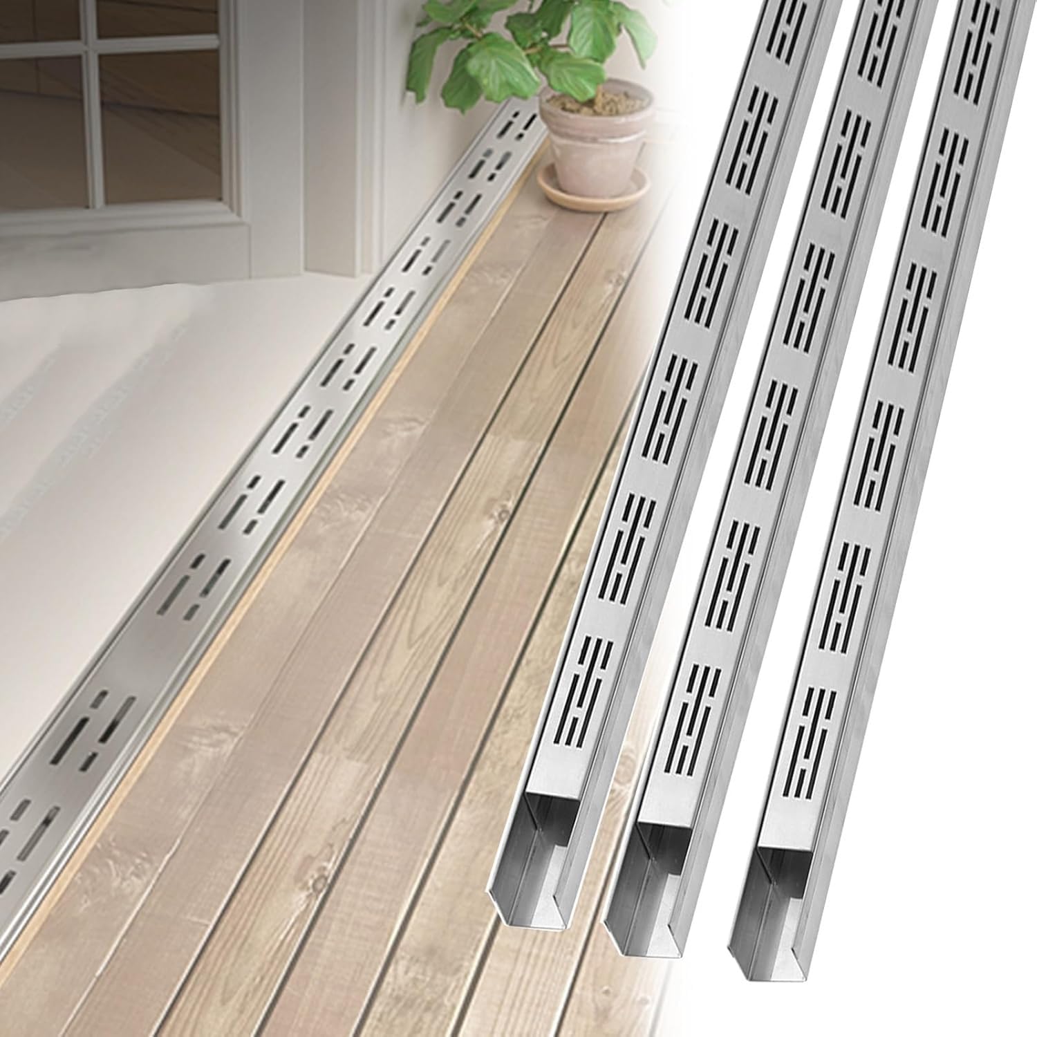 Zestaw wykopów odpływowych na patio, 3 szt., liniowy system odpływowy, rozmiary 3,8 cm - 20 cm, długość 1 m, wydajna woda deszczowa na podwórko i do ogrodu