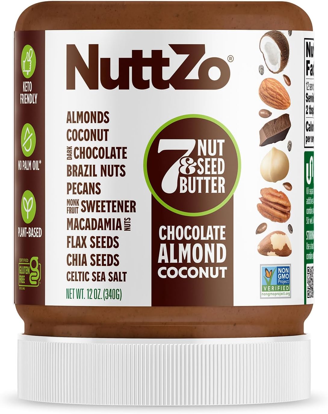 Keto Dark Chocolate Nut Butter | Crunchy Coconut + 7 Nuts & Seeds Blend, Keto-Friendly, Vegan, Kosher | 1g Sugar, 3g Fiber, 4g Net Carbs | 12oz Jar