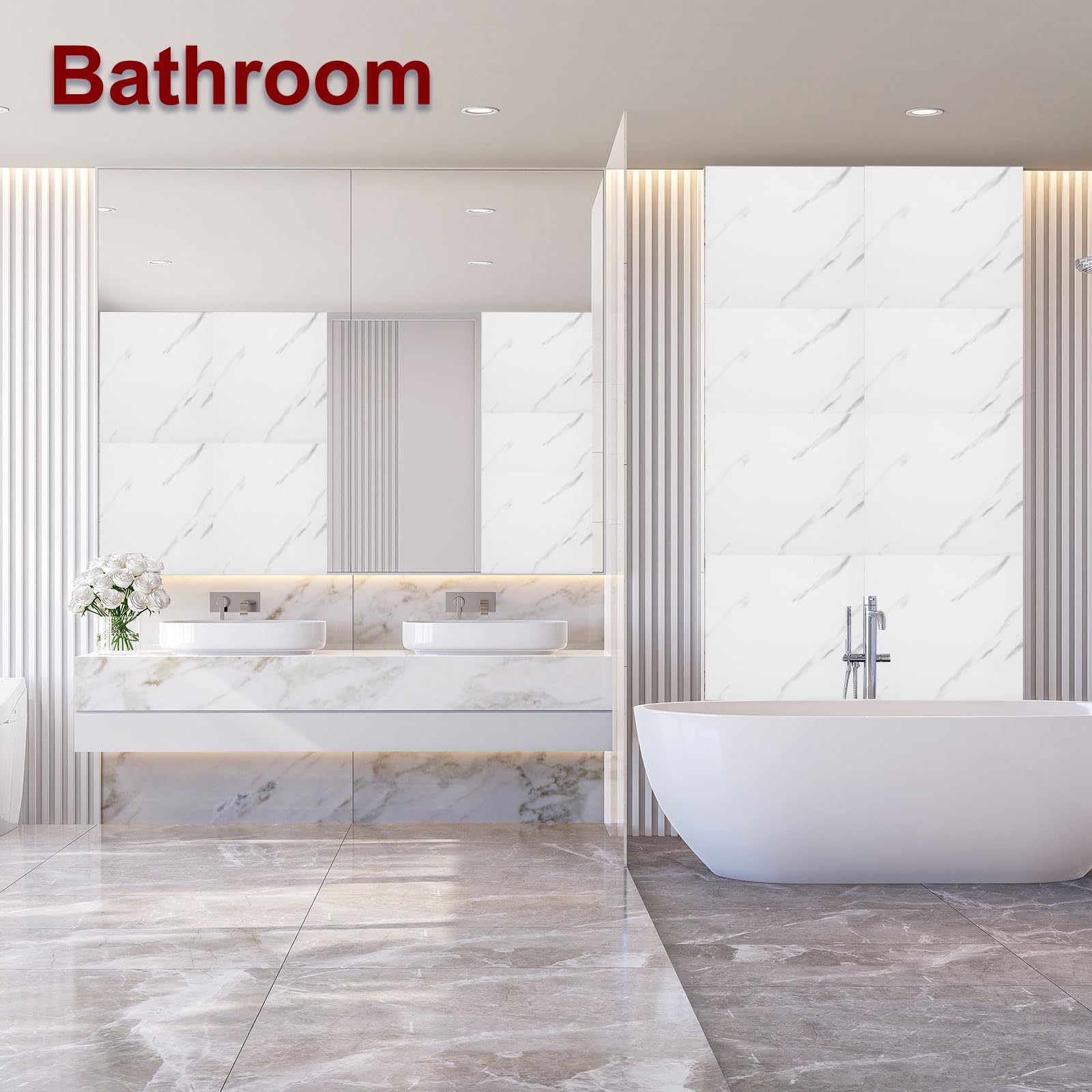 QUARKZMAN 15pz Piastrelle in Marmo Adesive, Pannello Murale Impermeabile per Retrocucina, 12"x12" Piastrelle Adesive in PVC per Doccia per Bagno, Cucina, Soggiorno, Design Bianco Elegante