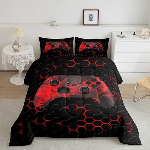 Erosebridal Juego de ropa de cama para niños y adolescentes, juego de edredón geométrico de panal hexagonal para niños, edredón de plumón con 1