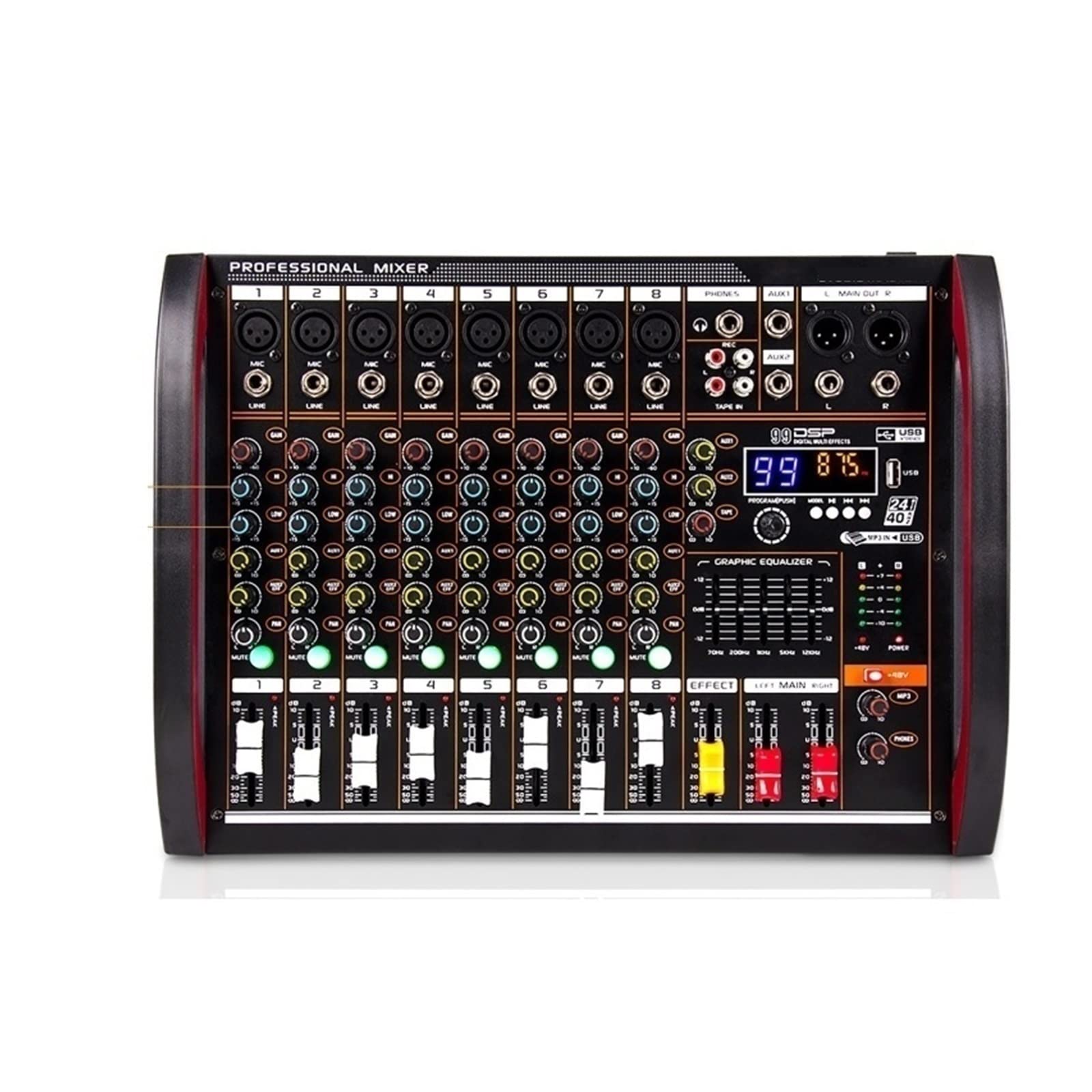 Mezclador de DJ, Mezclador Digital de 8 canales, consola mezcladora, USB, potencia ordenador, transmisión en vivo, grabación, equipo DJ profesional