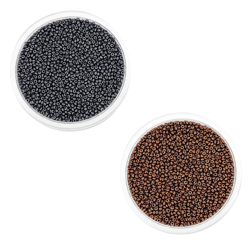 2 Packs 3600pcs Glass Seed Beads 2MM Spacer Bead Small Craft Seed Beads for DIY Beading, Dark Gray and Coffee