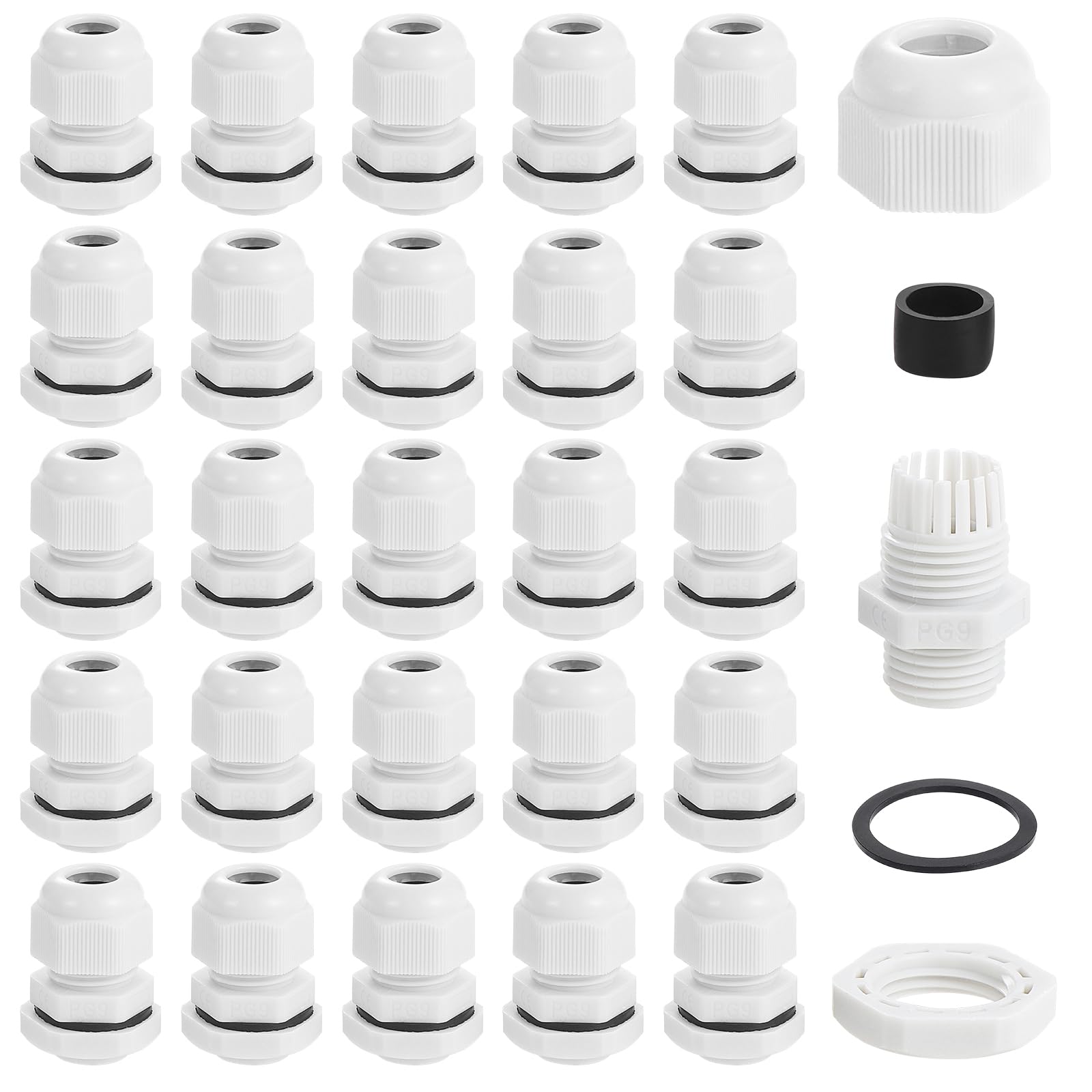 eROOSY Pack of 25 PG9 Cable Glands Waterproof Adjustable Cable Glands Nylon Cable Gland White