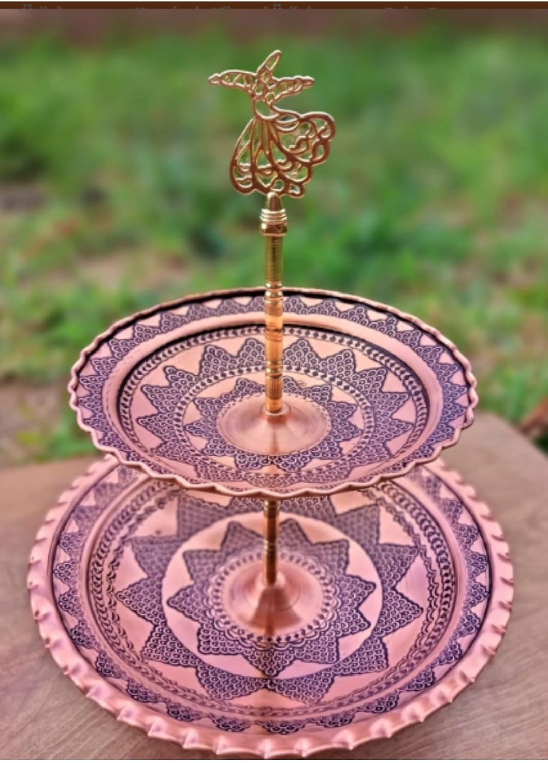 Serving Dish Two Tier Copper Embossed Nut and Candy Server, Brown Finish, Traditional Style, One Size - Brown