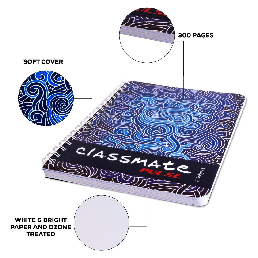 Classmate Quaderno a 6 soggetti 24 x 18 cm, 300 pagine, copertina in PVC, riga singola
