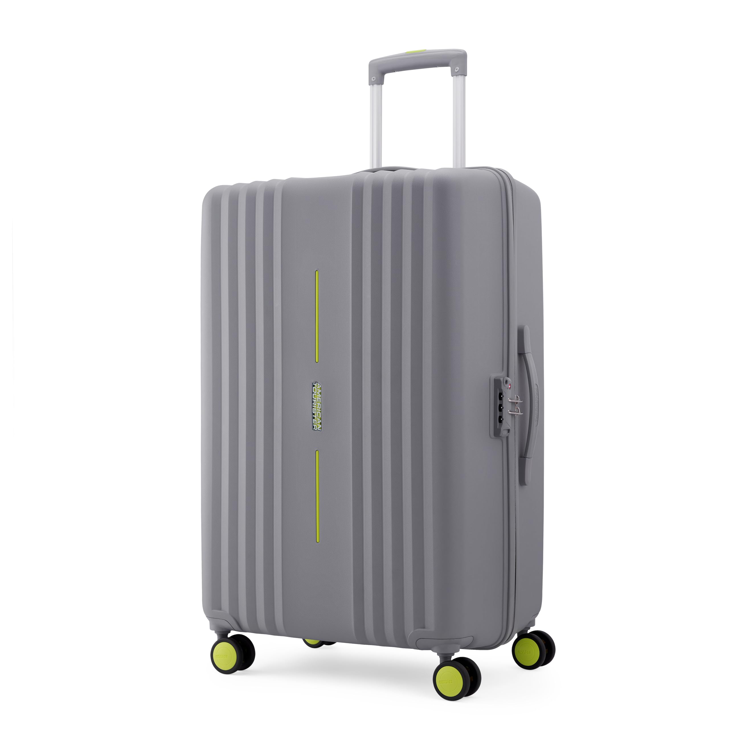 American Tourister Cleva S | Luggage Trolley Bag (77 cm) | 360° 8 Wheel Travel Luggage | 2 Compartments | Hard Luggage Polypropylene Suitcase | Mounted TSA Lock | 3 Years Global Warranty | Grey & Lime