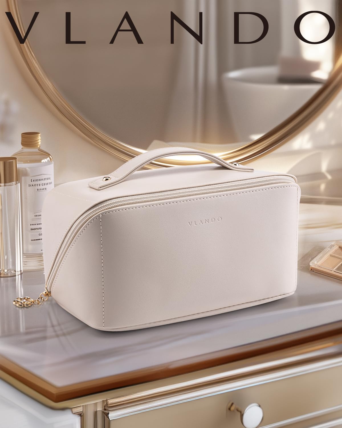 Vlando Travel Makeup Bag,Gifts for Women Large Capacity Toiletry Bag for Women Wide Open Cosmetic Organizer with Divider and Handle(White) - Image 8