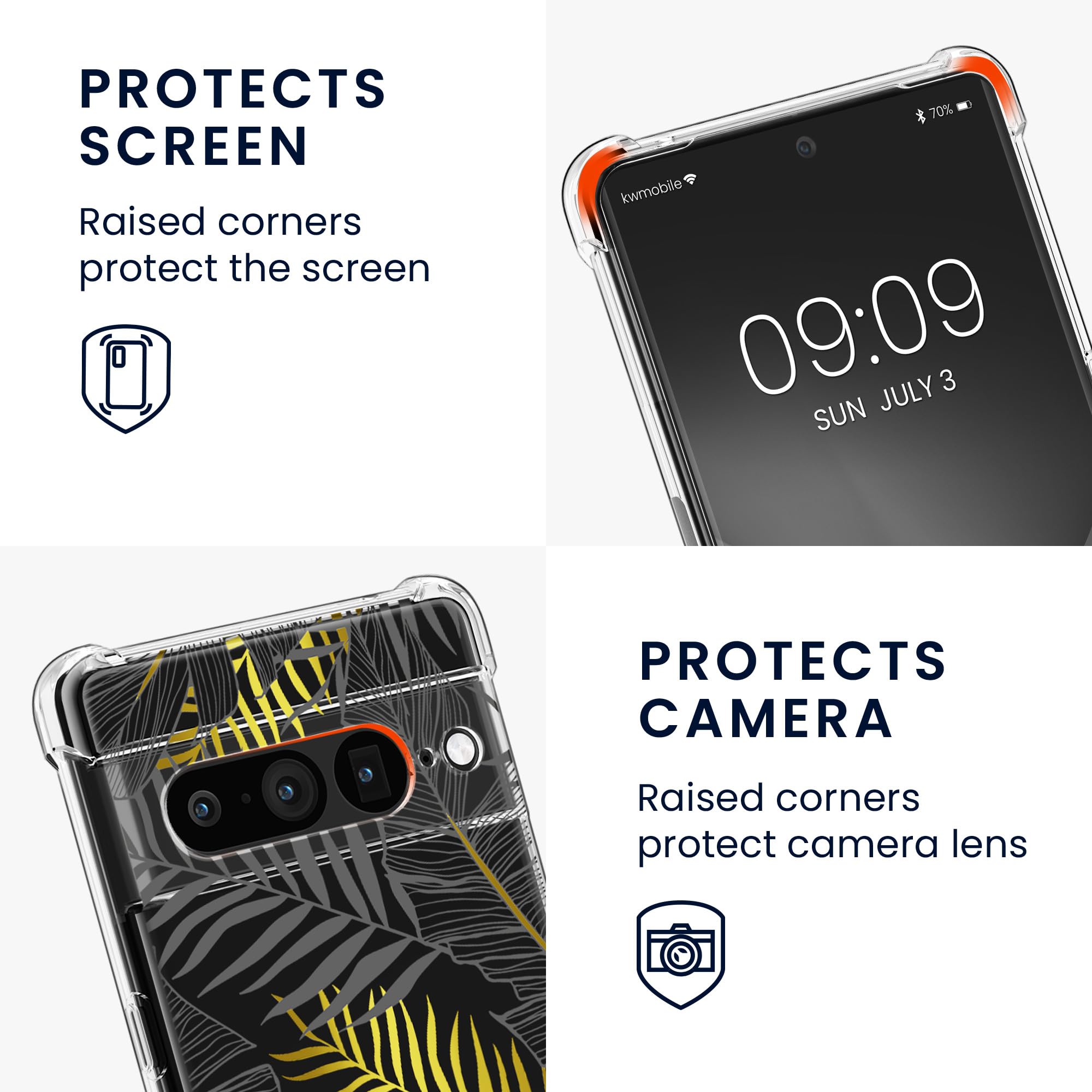kwmobile Crossbody Case Compatible with Google Pixel 7 Pro Case Strap - Palm Leaves Gold/Grey/Transparent - Image 3