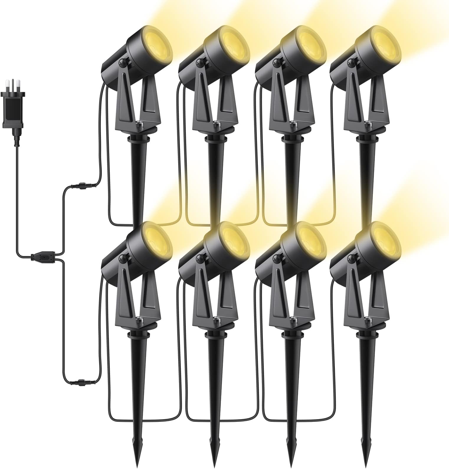 Garden Spotlights Mains Powered, 92FT/28M Landscape Lights, 3000K 27V Spike Light Mains IP65 Waterproof Outdoor Garden Lights Pathway Lighting for Lawn Yard, Patio,Driveway,Party