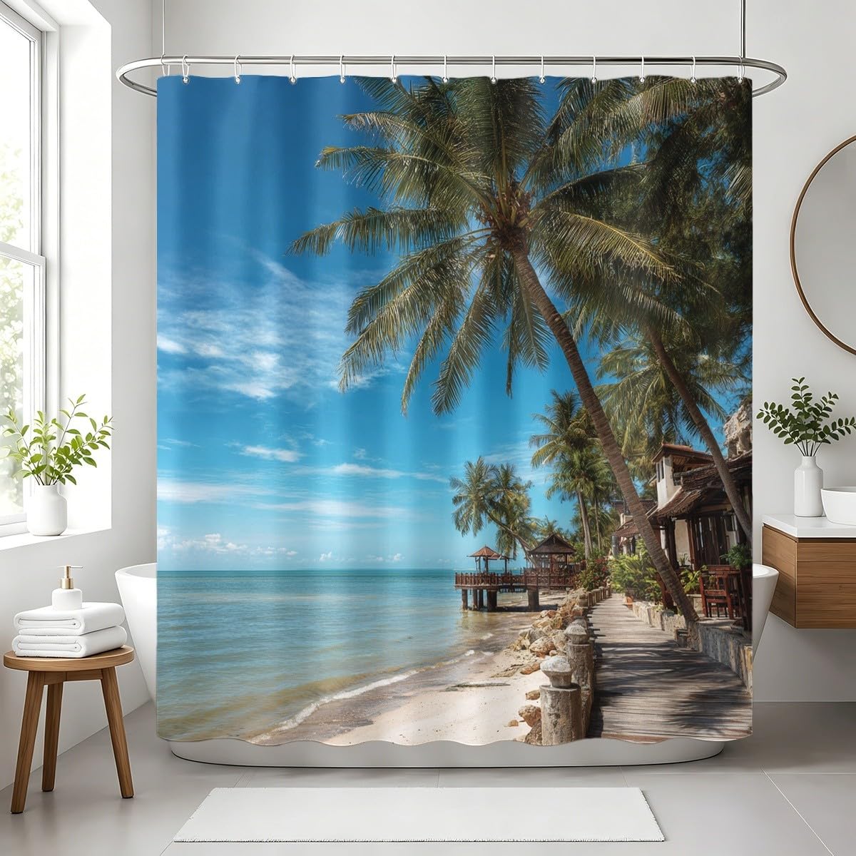 Tenda Doccia 240x200 cm Paesaggio Poliestere, per Bagno, Casa e Hotel