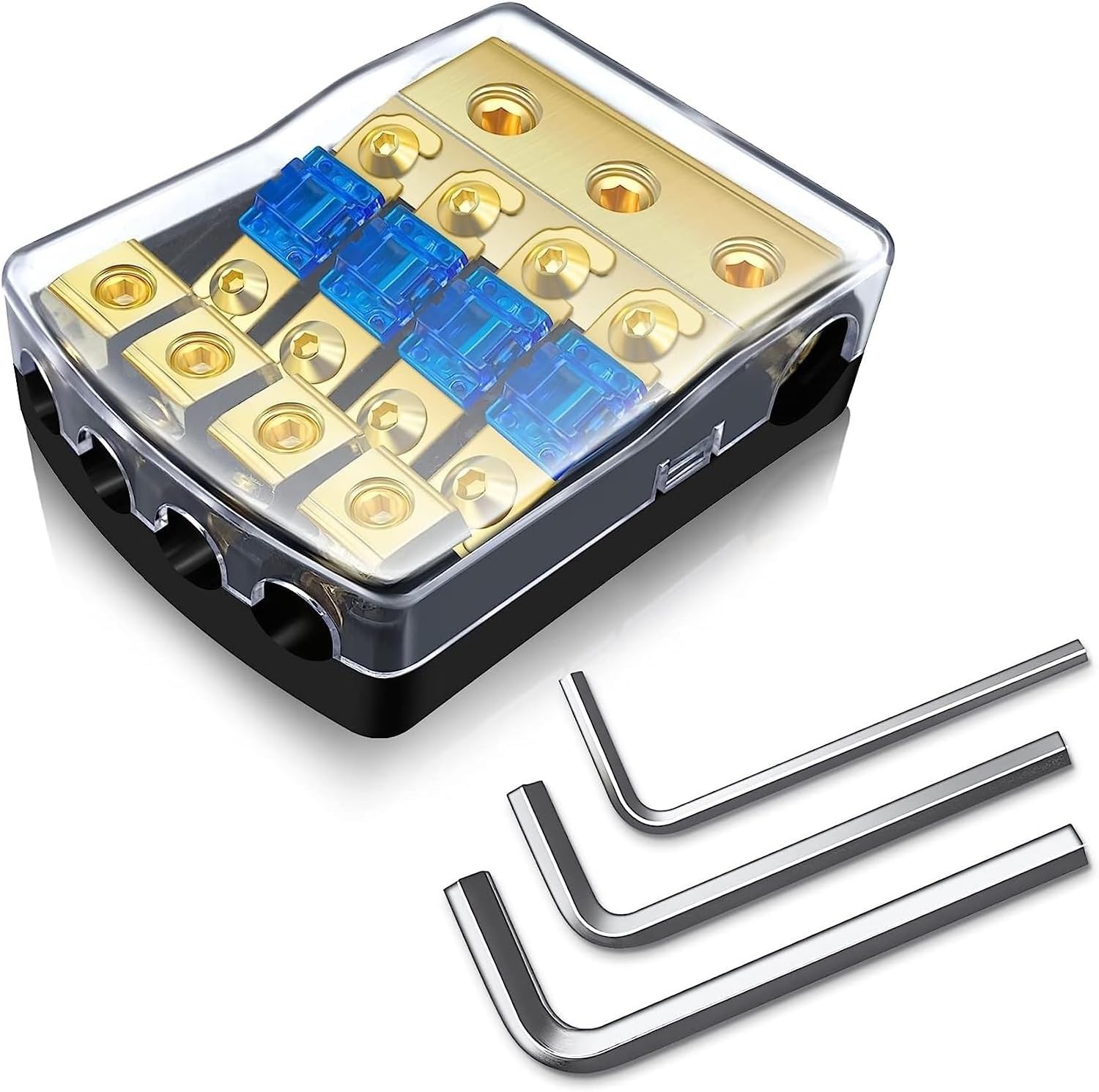 2/3/4 Way ANL Fuse Holder, Copper 0/2/4 Gauge to 4/6/8 Gauge 60 Amp Fuse Distribution Block for Car Stereo Amplifier(4 Way)