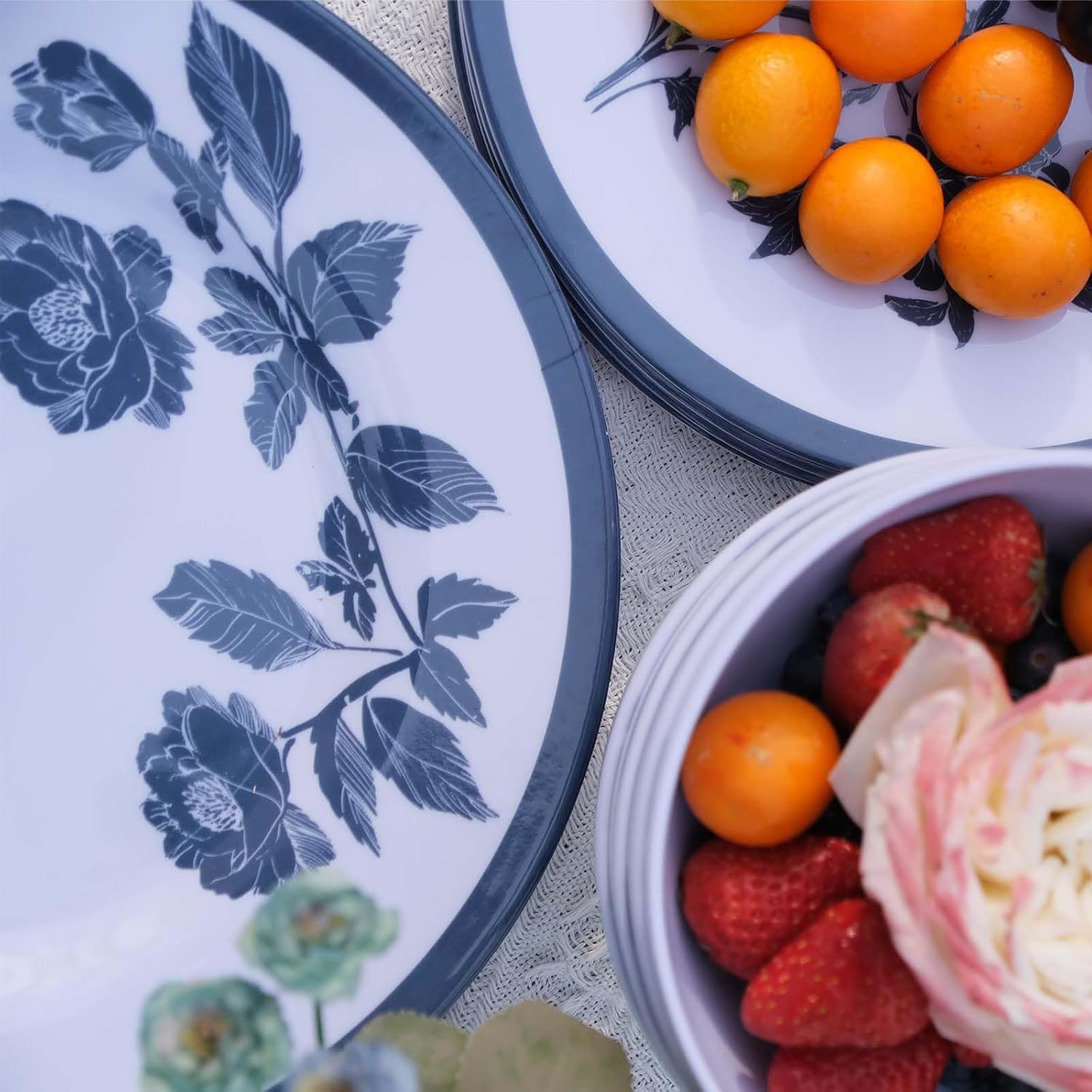 Melamine Dinnerware Set 12-Piece for 4 Dish Set Plates Bowls Unbreakable Dishware for Indoor Outdoor Use Lightweight Durable for Camping Picnics Parties Dark blue