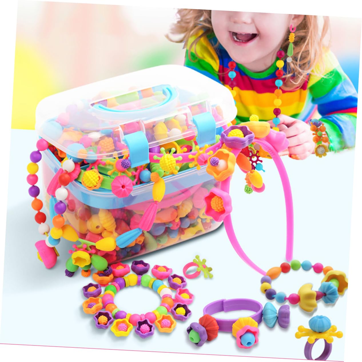 Kit Braccialetti Fai da Te per Ragazzo Ragazza Perline Plastico, 1 | Box Trasparente, Varie Sagome e Misure, per Attività Creative e Decorazione