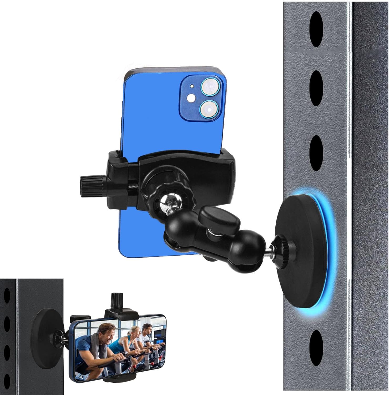 Gym Magnetic Phone Holder for Video Recording, 360° Adjustable Gym Phone Magnet Mount Attaches to Metal Surfaces, for 3.5-7.5" Smartphones