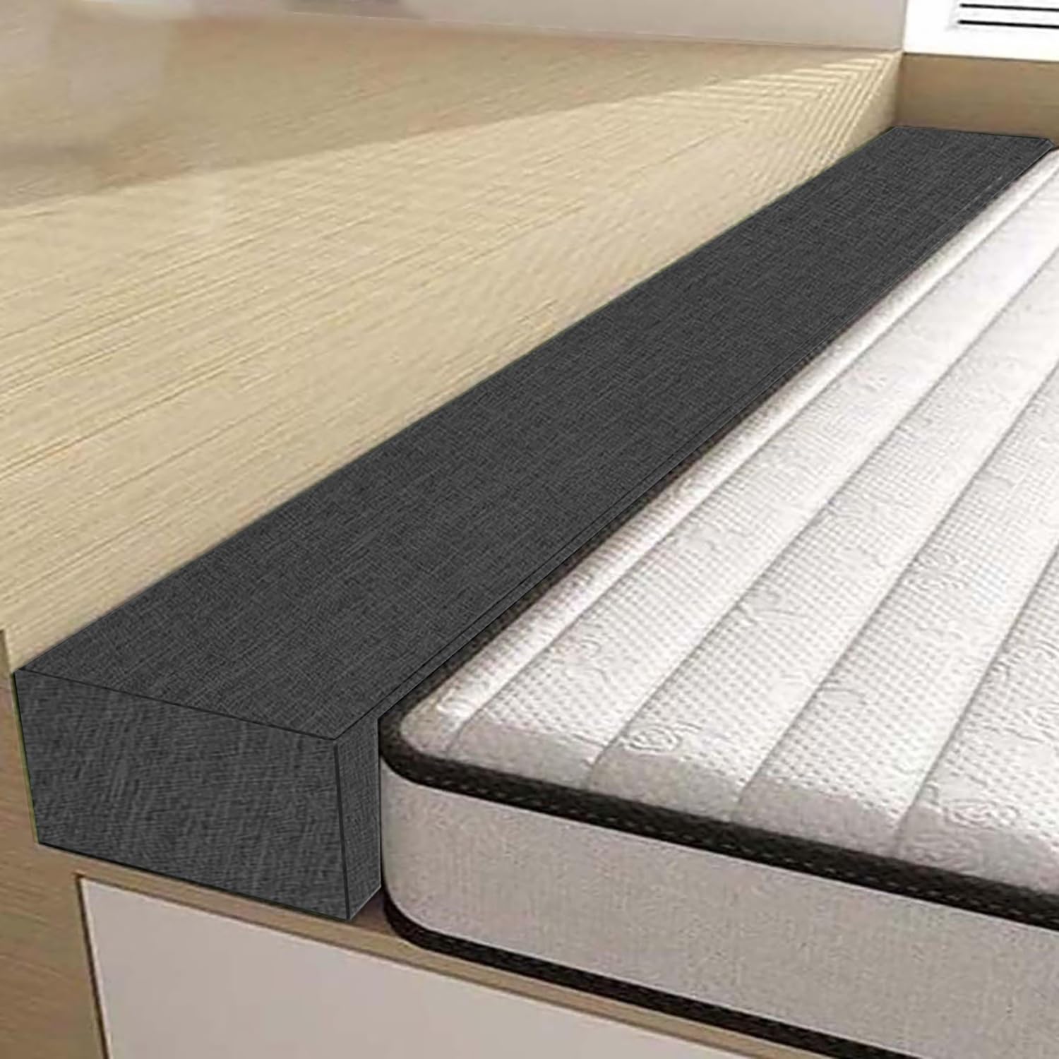 Bettlückenfüller für Matratze 90-220cm, 45D High-Density Schaumstoff Matratzenverlängerung gegen Herausfallen von Kissen, Abnehmbarer Waschbarer Bezug, Ideal für Kopfteil Wand(Dunkelgrau,190x20x30cm)