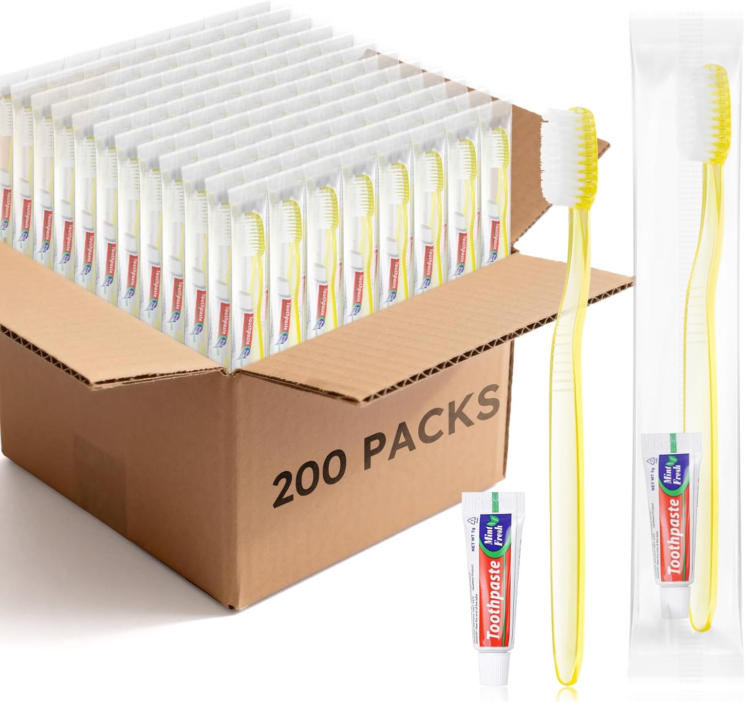 Disposable Toothbrush with Toothpaste Set Bulk, Individually Wrapped Soft Bristles Travel Size Medium Manual Toothbrushes Kit for Hotel/Travel/ Business/Donation/Homeless/Charity/Camping (200 Pack)