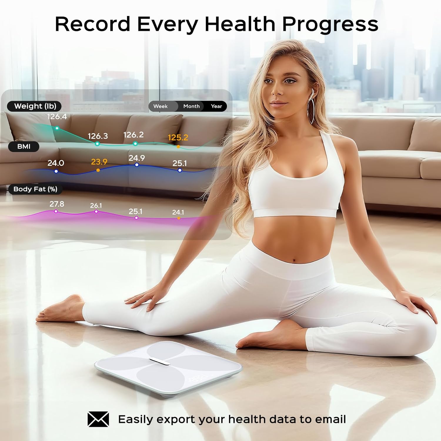 Wyze Smart Scale X Butterfly - Bathroom Scale for Body Weight, BMI, Body Fat, Muscle Mass, Accurate Bluetooth Digital Scale for Body Composition Analyzer | Sync Health Apps | ITO Glass, 400 lbs, White