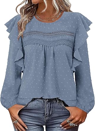 BETTE BOUTIK Womens Boho Fall Long Sleeve Shirts Crewneck Dressy Casual Blouses Trendy Flowy Tops
